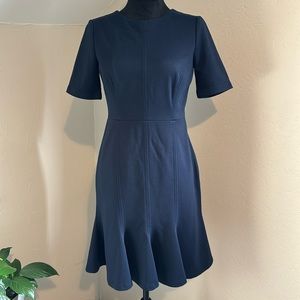 Banana Republic Navy Blue Dress Shift Button Back Ruffle Mermaid Hem